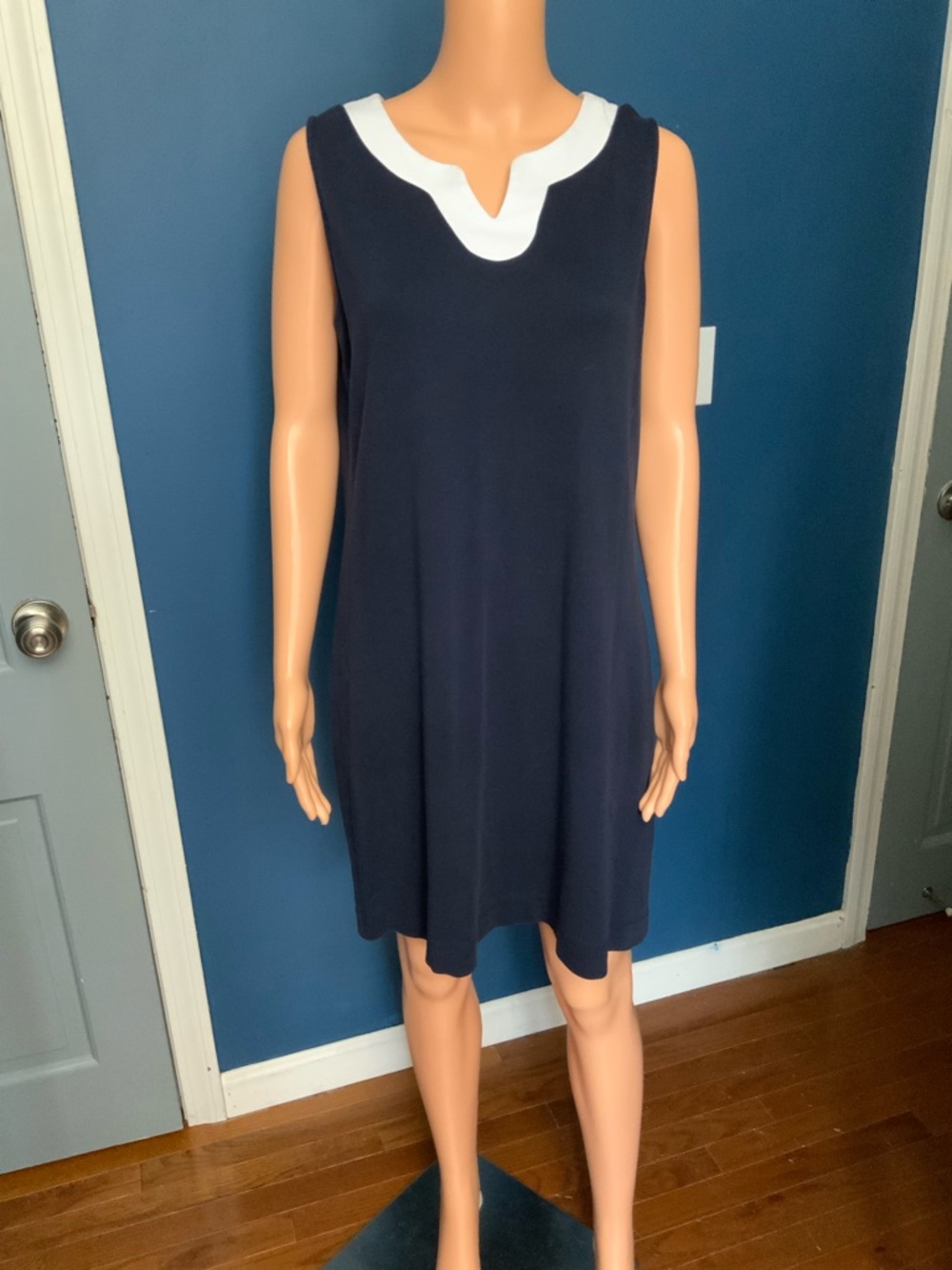Talbots Navy Dress with White Scalloped Notch